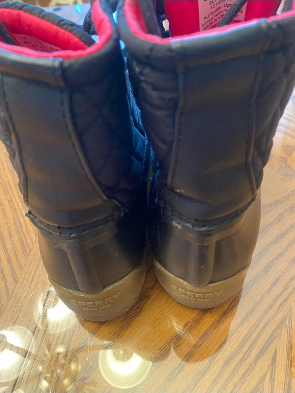 Sperry Kids Black Boots with Red Lining